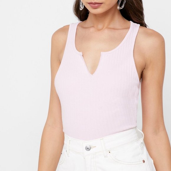 TOPSHOP RIBBED BABY PINK TANK - Picture 1 of 5